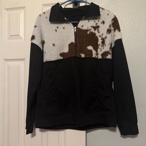 Black and Brown Cow Print Quarter-Zip Pullover
